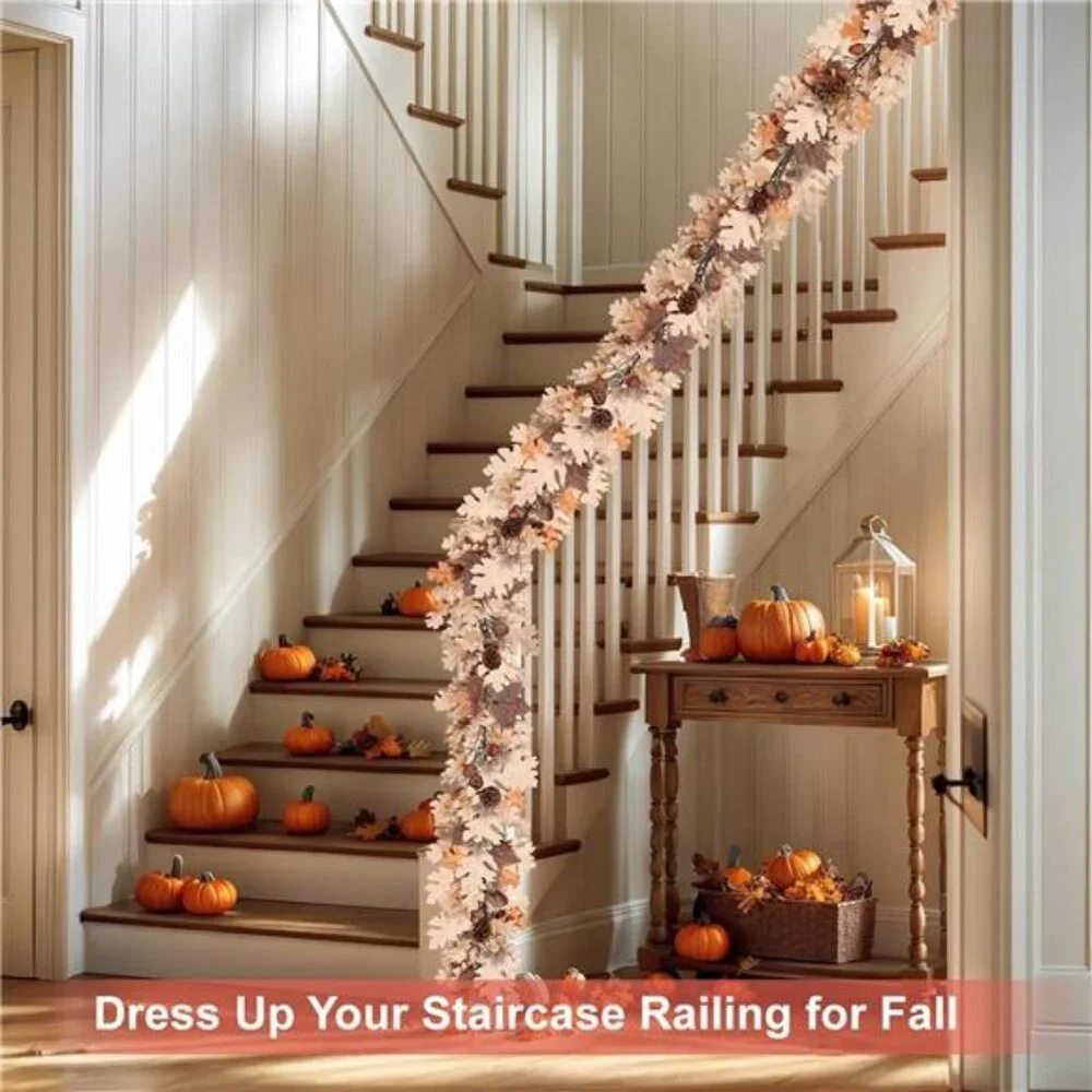 Fall Garland - 6 Ft Maple Leaf Garland with Pinecones - Fall Acorn Leaf